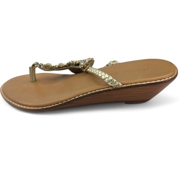 Tommy Bahama | 7 | Yerba Leather Wedge Sandals Gold Rhinestone Slip On  Women - Picture 4 of 7